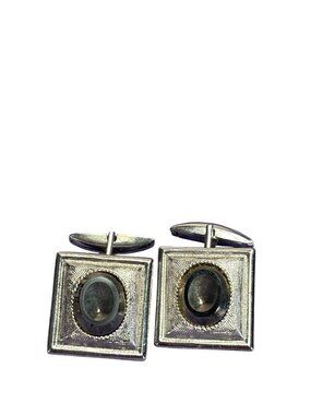 Vintage 1962 Sarah Coventry Esquire Silvertone Cufflinks Hematite 0.75 inch